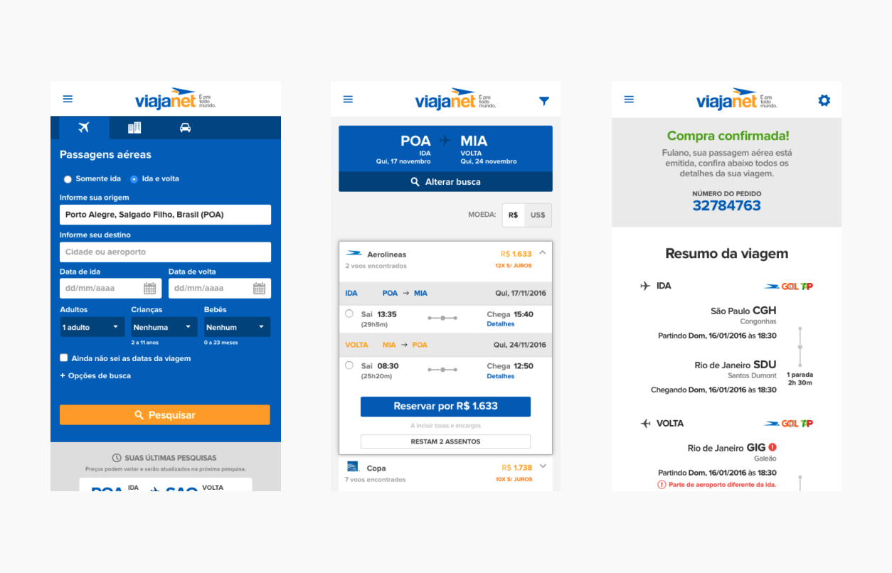 viajanet mobile screens